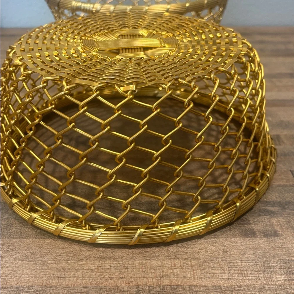 MCM ~ Gold Decorative Woven Metal Bowl Set - Vintage - Picture 9 of 12